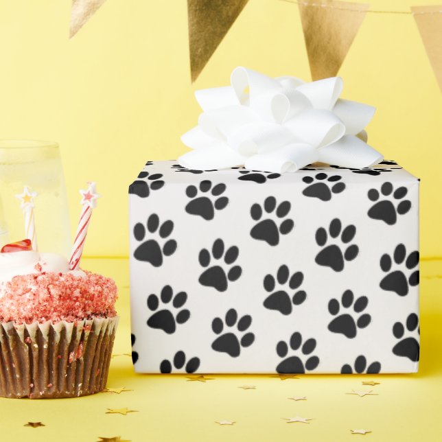 Black Paw Prints Geschenkpapier (Geburtstagsparty)