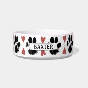 Black Paw Prints & Hearts Editierbare Farbe Na Napf