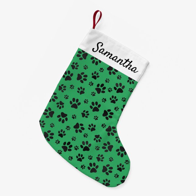Black Paw Prints Kleiner Weihnachts-Strumpf Weihnachtsstrumpf (Vorderansicht (hängend))