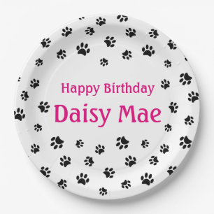 Black Paw Prints Pink Custom Pet Geburtstagsparty Pappteller