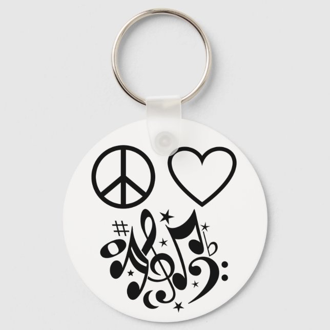 Black Peace Symbol Liebe Heart Dancing Musiknotens Schlüsselanhänger (Vorderseite)