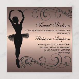 Black & Peach Ballerina Einladung zum Geburtstag