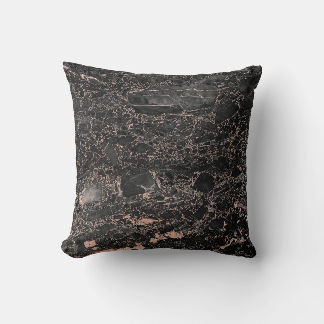 Black Peach Rose Gold Abstrakt Marbella Glam Kissen (Vorderseite)