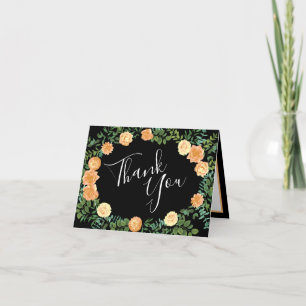 Black & Peach Wedding Modernes Floral Dankeskarte