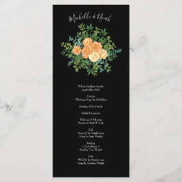 Black & Peach Wedding Modernes Floral Menükarte