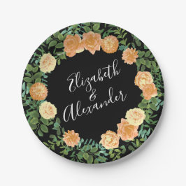 Black & Peach Wedding Modernes Floral Pappteller