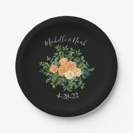Black & Peach Wedding Modernes Floral Pappteller