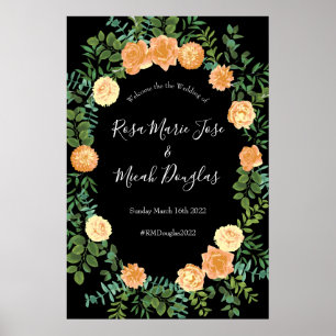 Black & Peach Wedding Modernes Floral Poster