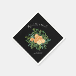 Black & Peach Wedding Modernes Floral Serviette