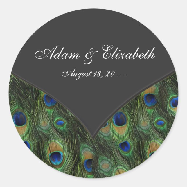 Black Peacock-Gastgeschenk Hochzeit Runder Aufkleber (Vorderseite)