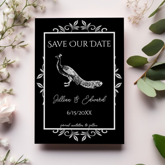 Black Peacock Save the Date Geblüht Ankündigung (Black Peacock Flourish Save the Date)