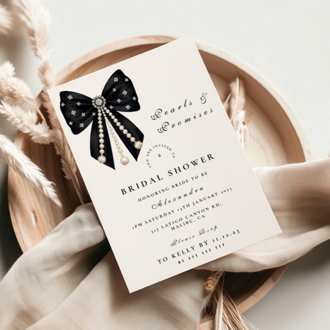 Black Pearl Bow Bridal Shower Einladung (Von Creator hochgeladen)