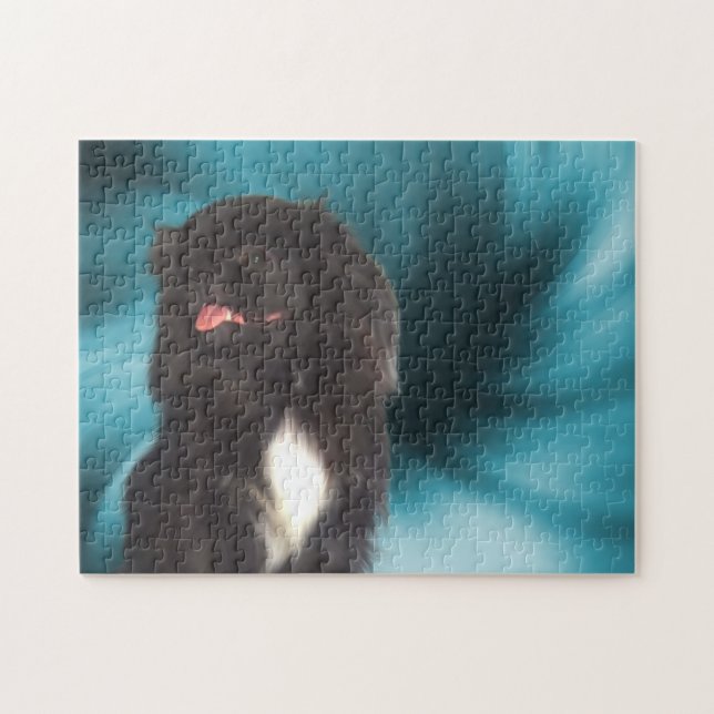 Black Pekingese Blue Wirbel Dog Art (Horizontal)