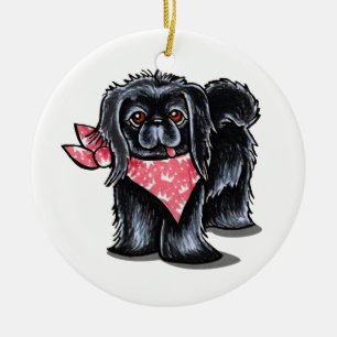 Black Pekingese Pink Princess Keramikornament