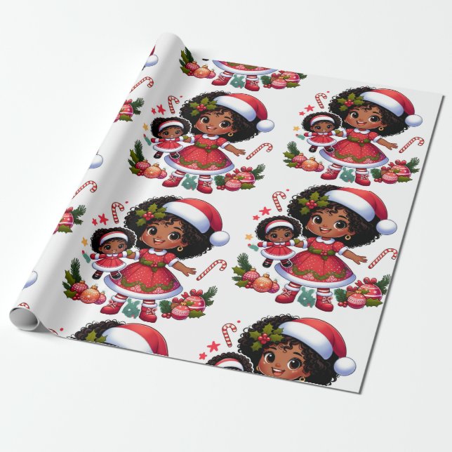 Black People Wrapping Paper - Ein Mädchen und ihre Geschenkpapier (Ungerollt)