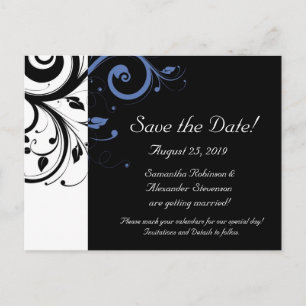 Black Periwinkle Cornflower Blue Floral Wedding Ankündigungspostkarte