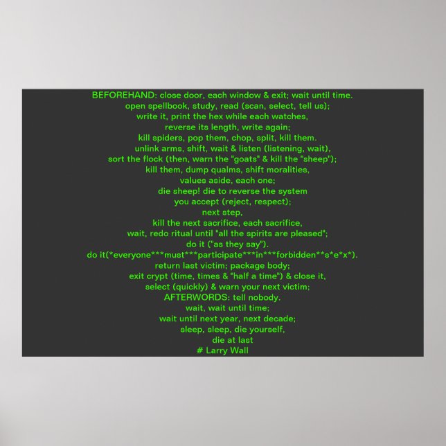 Black Perl Gedicht (Larry Wall) Poster (Vorne)