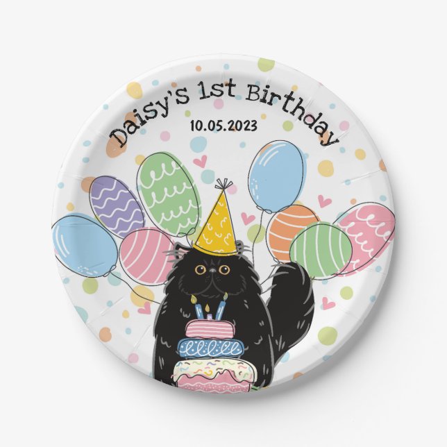 Black Persian Cat Birthday Party Paper Teller (Vorderseite)
