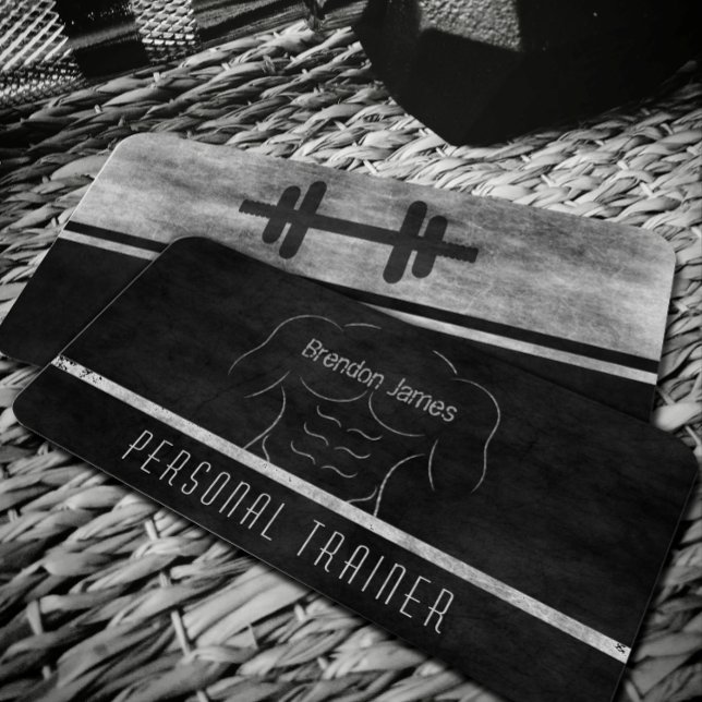 Black Personal Trainer White Muscle Man Kontur Visitenkarte (Von Creator hochgeladen)