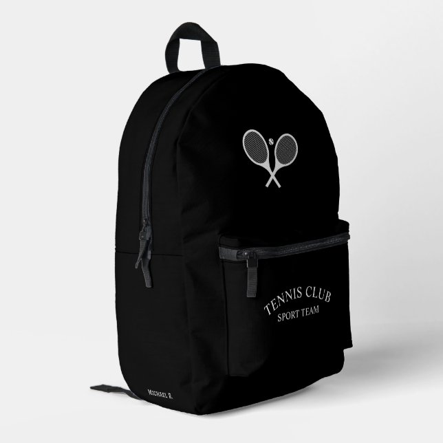 Black Personalisiert Tennis Club Bedruckter Rucksack (Rückseitige Ecke links)