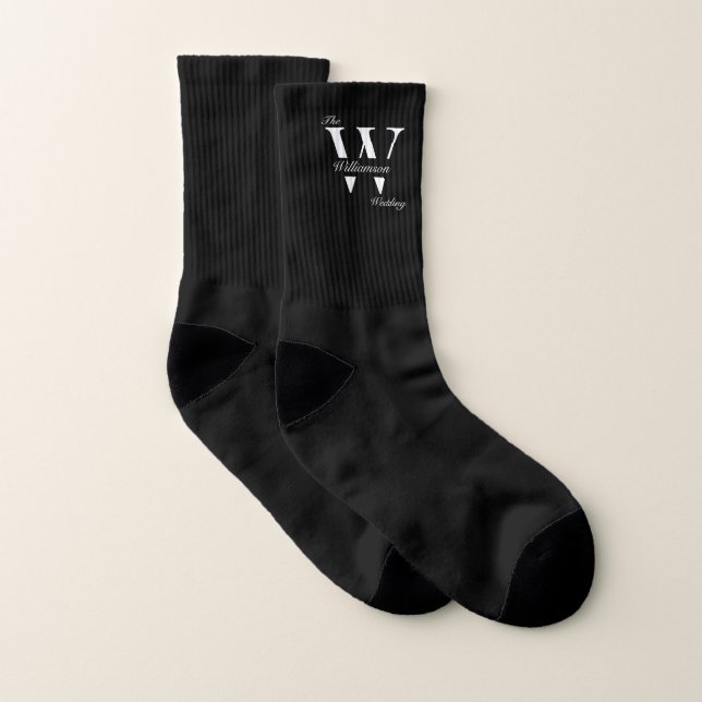 Black Personalized Monogram Name Groomsmen Wedding Socken (Paar)