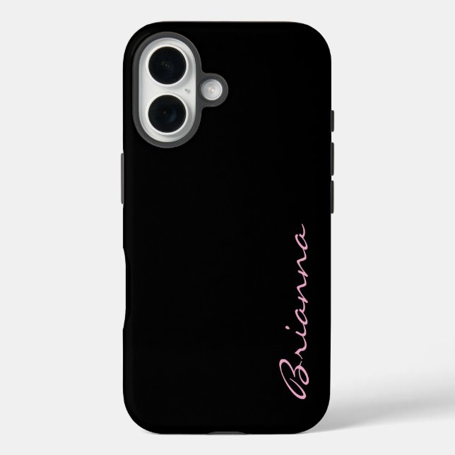 Black Personalized Name Pink Text  iPhone 16 Hülle (Rückseite)