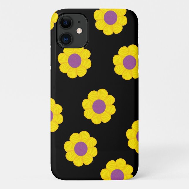 Black Phone Case W/ Gelbe Blumen Verschiedene Stil (Rückseite)