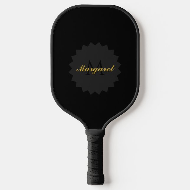 Black Pickleball Paddle mit Name und Initial (Vorderseite)
