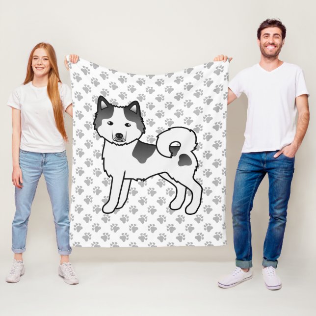 Black Piebald Alaskan Malamute Cartoon Dog & Paws Fleecedecke (Beispiel)