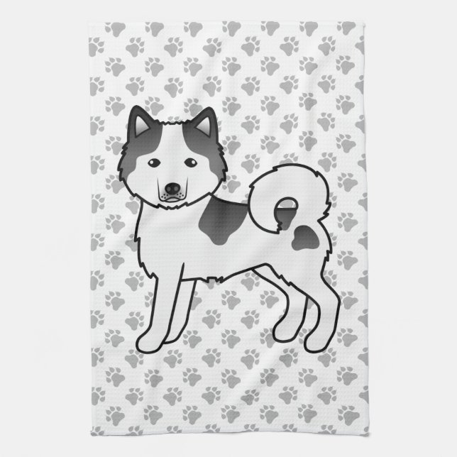 Black Piebald Alaskan Malamute Niedlich Cartoon Do Geschirrtuch (Vertikal)