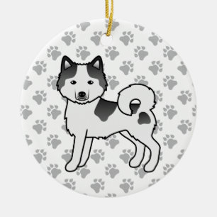 Black Piebald Alaskan Malamute Niedlich Cartoon Do Keramik Ornament