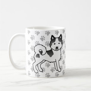 Black Piebald Alaskan Malamute Niedliche Hunde und Kaffeetasse