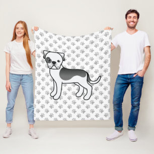 Black Piebald American Bulldog Niedlicher Cartoon  Fleecedecke