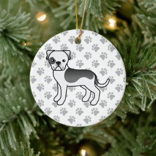 Black Piebald American Bulldog Niedlicher Cartoon  Keramik Ornament