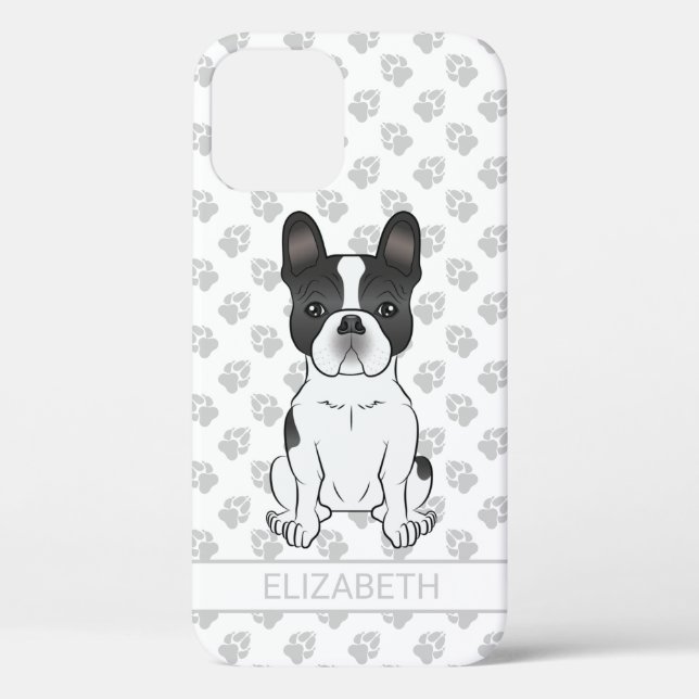 Black Piebald French Bulldog / Frenchie Dog & Name Case-Mate iPhone Hülle (Rückseite)
