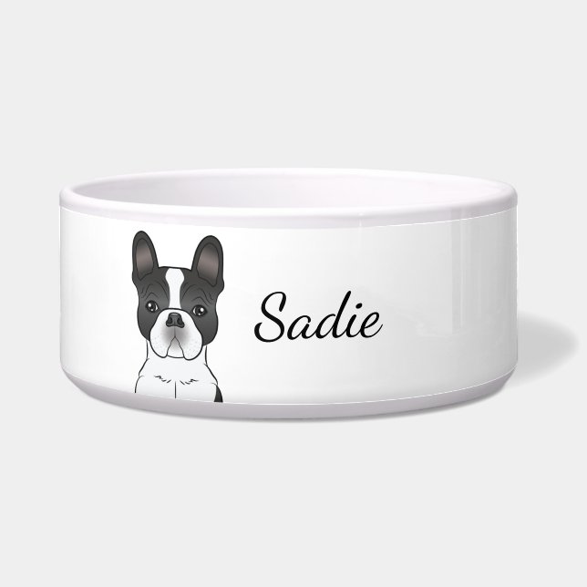 Black Piebald French Bulldog / Frenchie Dog & Name Napf (Vorderseite)