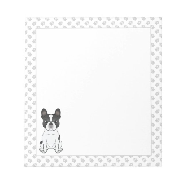 Black Piebald French Bulldog / Frenchie Dog & Paws Notizblock (Vorderseite)