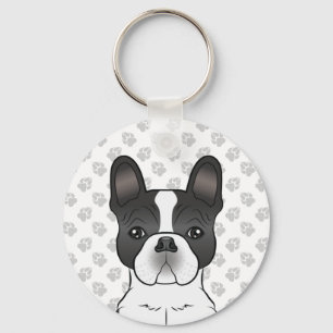 Black Piebald French Bulldog / Frenchie Dog & Paws Schlüsselanhänger