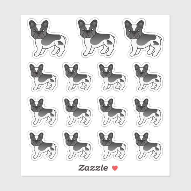 Black Piebald French Bulldog Niedliche Cartoon Hun Aufkleber (Blatt)