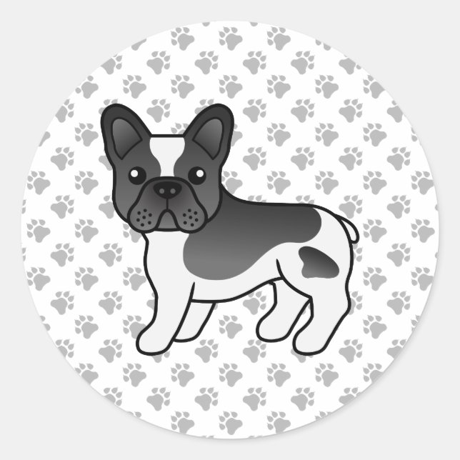 Black Piebald French Bulldog Niedlicher Cartoon Do Runder Aufkleber (Vorderseite)