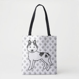 Black Piebald Siberian Husky Cartoon Dog & Paws Tasche