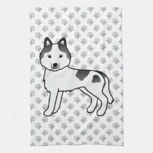 Black Piebald Siberian Husky Niedlich Cartoon Dog Geschirrtuch
