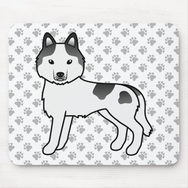Black Piebald Siberian Husky Niedlich Cartoon Dog Mousepad (Vorne)