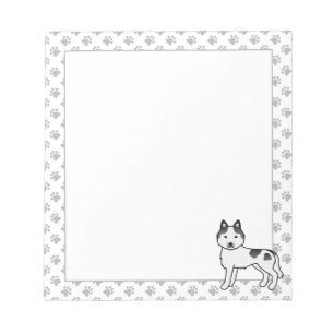 Black Piebald Siberian Husky Niedlich Cartoon Dog Notizblock