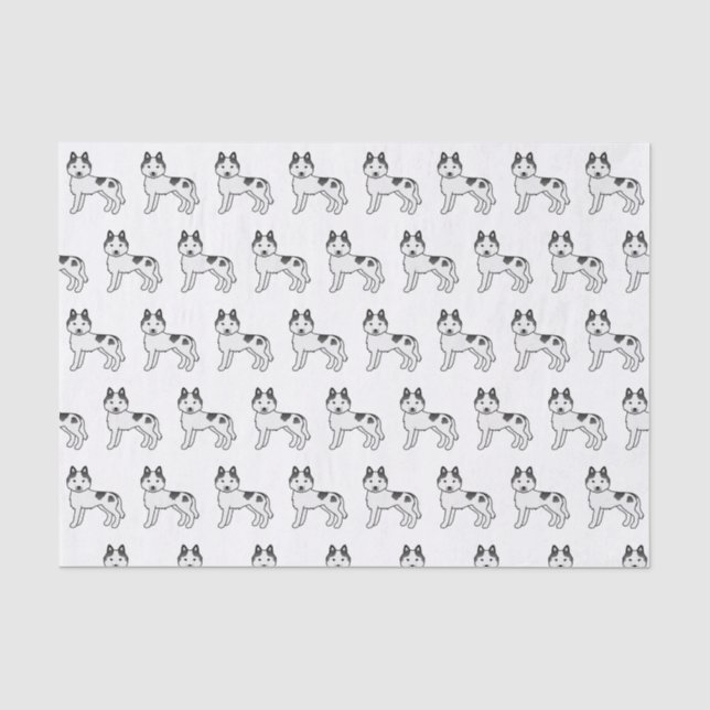 Black Piebald Siberian Husky Niedlich Dog Pattern Seidenpapier (Vorderseite)