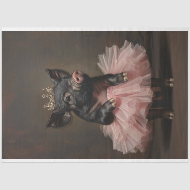 Black Pig Pink Tutu & Crown Decoupage Seidenpapier (Vorderseite)