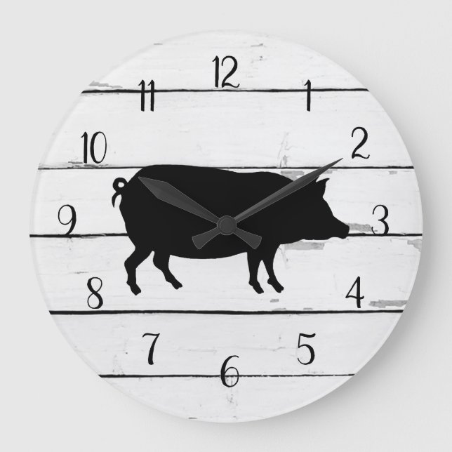 Black Pig Shiplap Bauerndekor Große Wanduhr (Vorderseite)