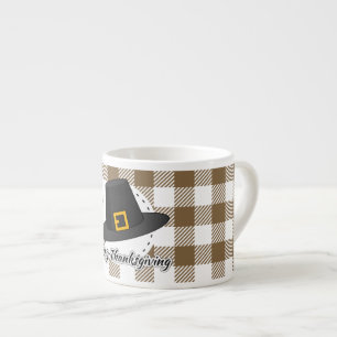 Black Pilgrim Hat auf Brown Kariert - Erntedank Espressotasse