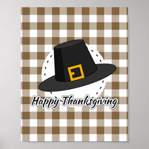 Black Pilgrim Hat auf Brown Kariert - Erntedank Poster