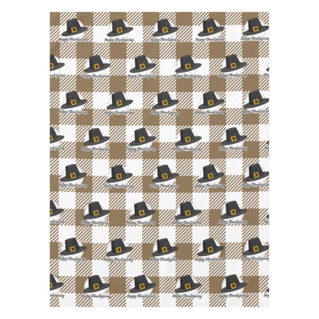 Black Pilgrim Hat auf Brown Kariert - Erntedank Tischdecke (Vorderseite)